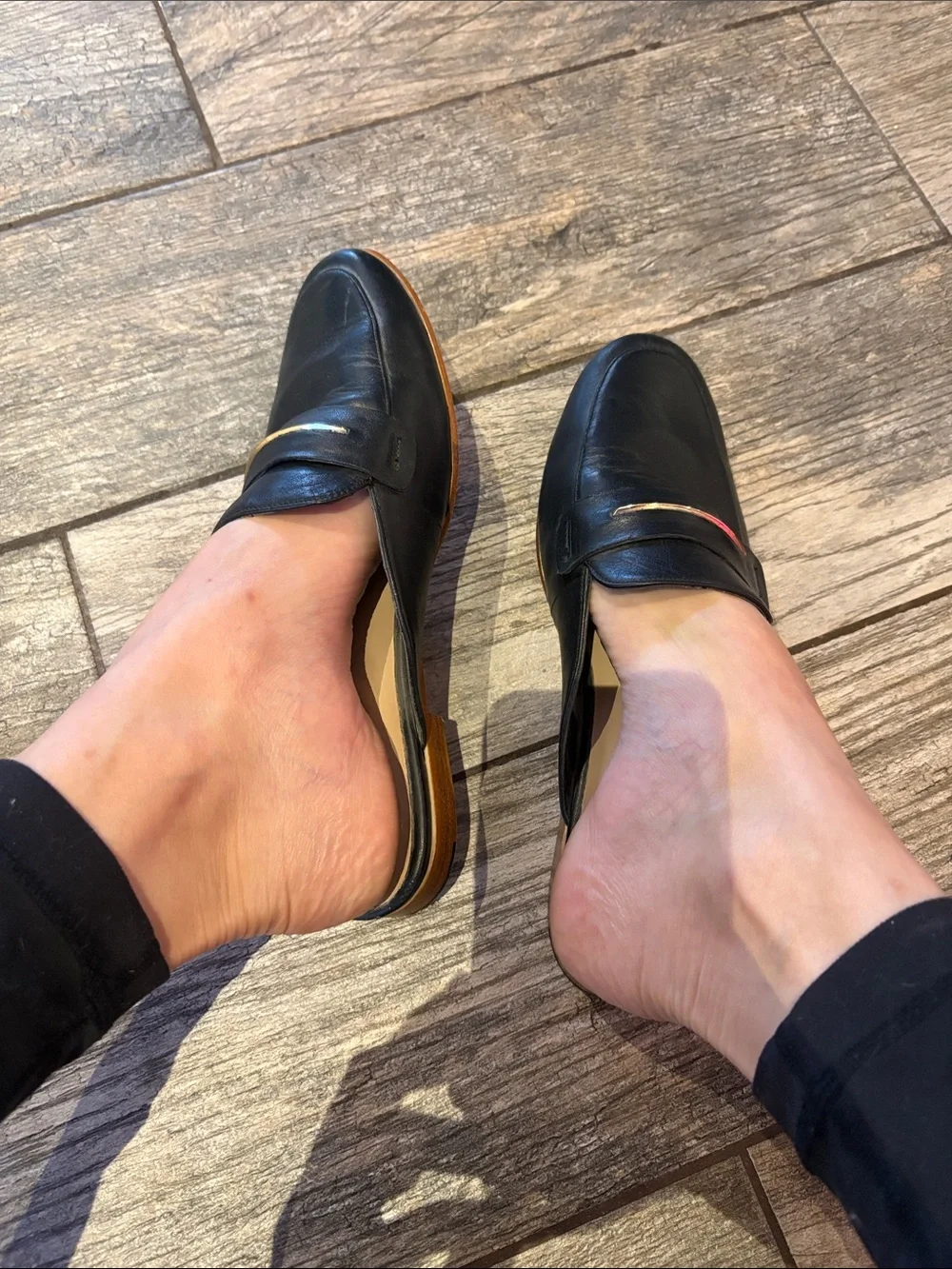 Well worn Black Slip-On Leather Loafers for women